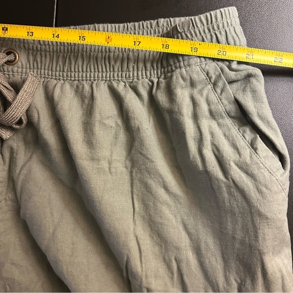 Cato Olive Green Linen Drawstring Cropped Pants Size 22/24W Utility Wide Leg - Picture 6 of 14
